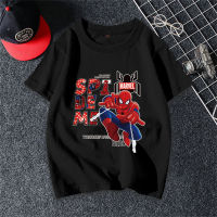قمصان صيفية جديدة للأولاد والبنات من Spider-Man بأكمام قصيرة للأطفال من القطن الخالص المتوسط والكبير قمصان رياضية نصف كم تي شيرت سفلي  أسود
