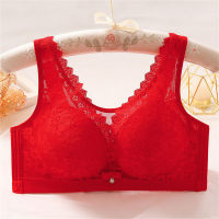 Thin anti-exposure no-wire lace bra large size seamless side ratio comfortable push-up underwear  Red