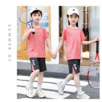 Summer children's short-sleeved suit T-shirt boys and girls sportswear thin quick-drying clothes medium and large children's shorts two-piece suit  Orange