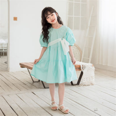 Girls dress summer ins pure cotton princess dress Korean version of big children puff sleeve skirt