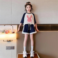 Meninas verão shorts de manga curta ternos esportivos para crianças médias e grandes estilo de verão moda crianças estilo coreano roupas casuais de verão  Branco