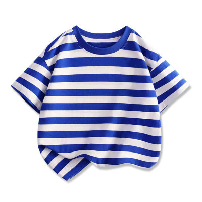 Boys summer clothing solid color short-sleeved T-shirt striped half-sleeved medium and large children