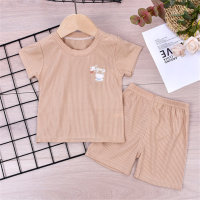 Children's short-sleeved suits, facial mask, girls' summer clothes, boys' T-shirts, baby clothes, Korean children's clothes  Brown
