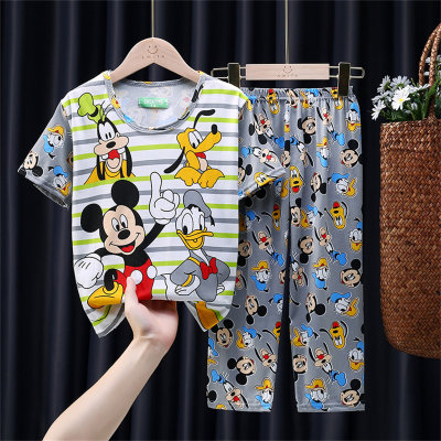 Nuevos pijamas infantiles para niños y niñas de verano, pantalones finos de manga corta para niños y niñas de verano, aire acondicionado para el hogar para niños.