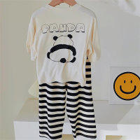 MYSIS Spring Clothes Children's Modal Cartoon 7-Point Home Clothes Set, Big Children's 9-Point Pants, Pajamas, and Air-conditioned Clothes  Black