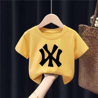 Boys and girls short-sleeved T-shirts 2024 summer children's summer tops fashionable round neck handsome children's clothing  Yellow