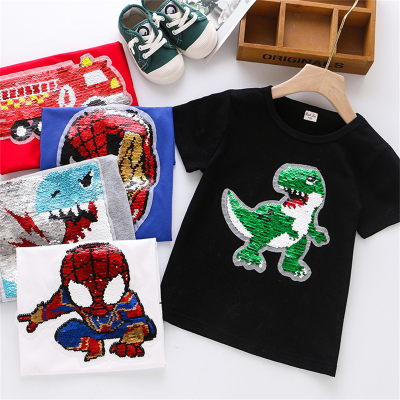 Children's new summer style boys' sequined short-sleeved T-shirt flip-up color-changing tops
