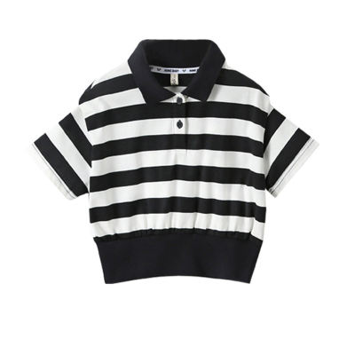 Girls Striped POLO Shirts Loose Casual Girls' Clothes for Middle and Large Children