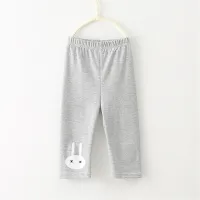 Summer children's versatile cartoon rabbit five-cent girls' leggings cotton pants children's pants  Gray