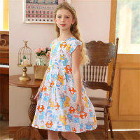 Nuevo vestido para niñas pequeñas y medianas, vestido de princesa con mangas de hoja de loto, falda de manga corta  Multicolor