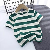 Children's short-sleeved striped T-shirt niche new summer clothes for boys and girls half-sleeved children's clothing trendy loose round neck top T  Green