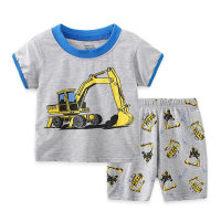 Children's Clothing Boys' Suit Digger Short Sleeve Children's Home Clothes  Gray