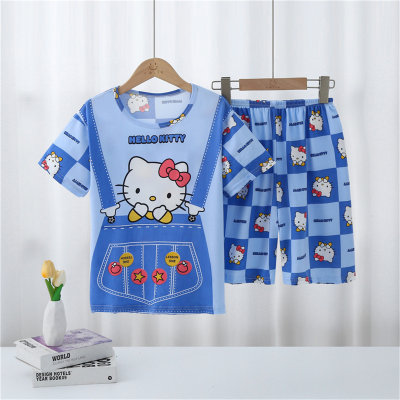 Pijamas infantis estilo fino dos desenhos animados bonito de manga curta médio e grande roupas para casa das crianças conjunto de 2 peças camiseta shorts casual wear