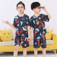 Pijamas para niños Conjunto de ropa para el hogar de 2 piezas de manga corta de seda helada de verano  Azul marino