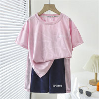 Children's new short-sleeved suit, big children's sportswear, boys and girls' casual summer clothes, quick-drying clothes, summer two-piece set  Pink