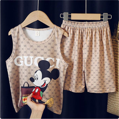2024 Summer Children's Pajamas Boys Vest Short-sleeved Thin Baby Air-conditioning Clothes Summer Home Clothes Medium and Large Children's Set