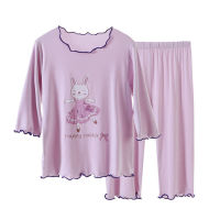 Ice silk pajamas for middle and large children, girls' home clothes suits, casual summer thin air-conditioning clothes, printed loose two-piece suits  Light Purple