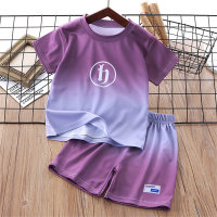 Children's summer short-sleeved suits boys summer clothes for middle and large children boys clothes gradient short-sleeved shorts  Purple