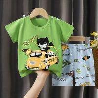 Boys and children summer short-sleeved suit pure cotton T-shirt home wear  Green