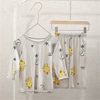 Children's short-sleeved suits summer thin boys' three-quarter sleeve air-conditioning clothes girls' home clothes small and medium children's pajamas suits  Gray
