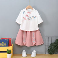 Hanfu girls summer thin Chinese style super fairy skirt middle child retro Tang suit little girl suit children two-piece suit  Pink