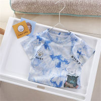 Sommer-Kinder-T-Shirt aus reiner Baumwolle mit kurzen Ärmeln im koreanischen Stil, Baumwolle mit Batikmuster, Cartoon-Mode, Blumenmuster, T-Shirt für Jungen und Mädchen, Schatz im Sommerstil  Blau