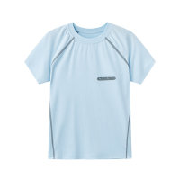24 Sommer Kinder einfache Mode Mesh atmungsaktive Sport Kurzarm T-Shirt Tops Jungen und Mädchen bunte lebendige Sweatshirt  Hellblau