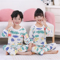 Children's home clothes spring and summer Icelandic cotton long-sleeved boys and girls pajamas suits new baby middle and large children air-conditioning clothes  Khaki