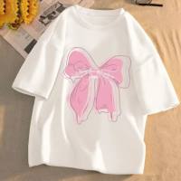 Nueva versión coreana de verano para niñas de una dulce y moderna camiseta informal de manga corta con estampado de mariposas para niños medianos y grandes  Blanco