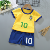 Children's football uniforms for boys and girls spring and summer jerseys training suits for babies short-sleeved shorts quick-drying mesh breathable suits  Yellow