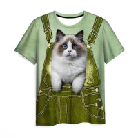 Children's T-shirts Fake suspenders animal 3D print casual children's T-shirt  Green