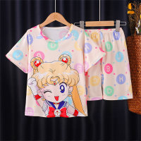Pijamas casuales de dos piezas de manga corta de verano para niñas lindos de dibujos animados  Caqui