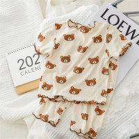 2024 new ice silk children's clothing home clothes boys and girls fashionable suits two-piece suits small and medium children's air-conditioning clothes  Khaki