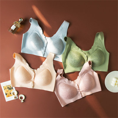Spring and summer lace breathable thin mother bra fixed cup without steel ring front opening comfortable