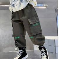 Boys' pants spring and autumn new children's clothing autumn casual fashionable trousers big boys boys handsome overalls trendy  Green