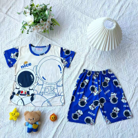 Children's pajamas summer short-sleeved cartoon thin boys home clothes daily casual suit  Multicolor