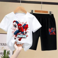 Spiderman boy suit cartoon children thin summer boy children's clothing handsome 2024 new print two-piece  White