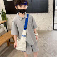Children's summer short-sleeved POLO shirt suit boys short-sleeved shorts girls baby trendy cool half-sleeved casual loose suit  Gray