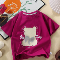 Children's new pure cotton short-sleeved T-shirt Korean style loose summer top for middle and older children  Hot Pink