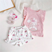 Conjunto de pijamas para meninas bebê fino Disney Cartoon ar condicionado roupas para casa conjunto de duas peças de manga curta  Rosa