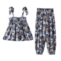 Mädchen-Hosenträgeranzug mit weitem Bein, zweiteiliges Set, ärmellose Mädchenkleidung, grenzüberschreitende Kinderkleidung  Blau