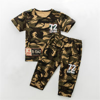 Boys sports suit camouflage clothing outdoor sports short-sleeved suit  Army Green