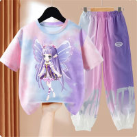Girls suit summer ice silk trousers short-sleeved T-shirt fashionable tie-dye top two-piece set  Multicolor