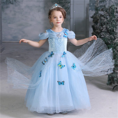 Novo Cinderela Princesa Vestido Meninas Puff Saia Congelado Vestido Desempenho Vestido