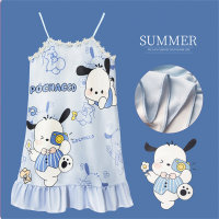 جديد 2024 فستان نوم للأطفال صيفي بحمالات تنورة فتاة الأميرة كارتونية قطعة واحدة ملابس منزلية بيجامات  أزرق فاتح