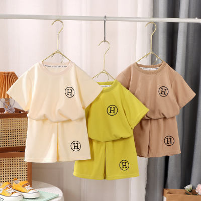 New waffle medium and large children's casual two-piece set
