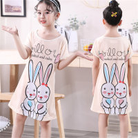 Summer short-sleeved girls baby thin little girl cartoon pajamas medium and large children's home clothes  Multicolor