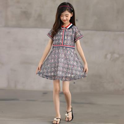 Summer Girls Lace Dress Polo Neck Girls Skirt Prep Style Children's Princess Skirt