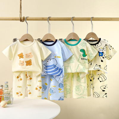 Traje de manga corta para niños Camiseta de verano de algodón puro para bebés Ropa de casa para niños Ropa Pijamas para niñas Ropa de verano Ropa para niños