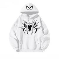 American retro spider jacket for middle and large children, hooded sweatshirt, children's clothing for autumn and winter, loose and fashionable cartoon tops, cool  White